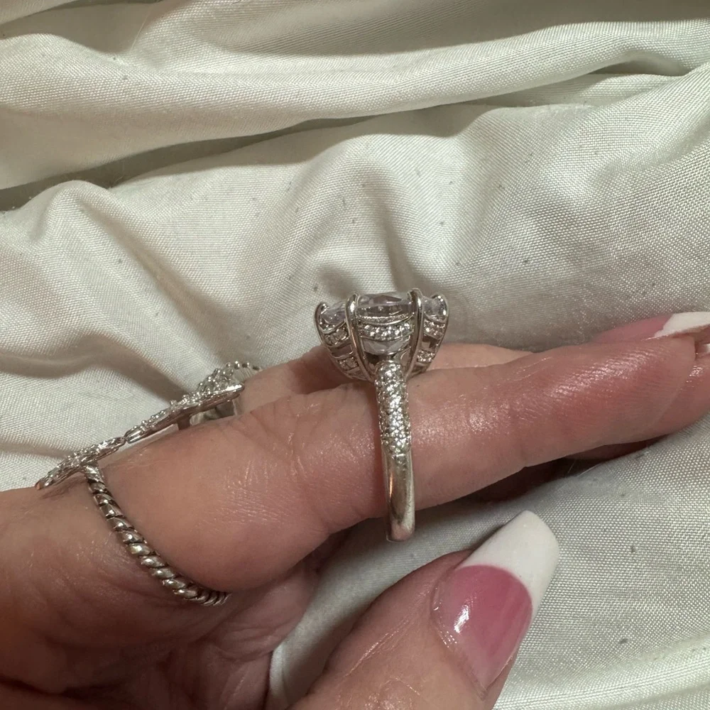 6ct 925 rhodium, plated simulated diamond engagement ring